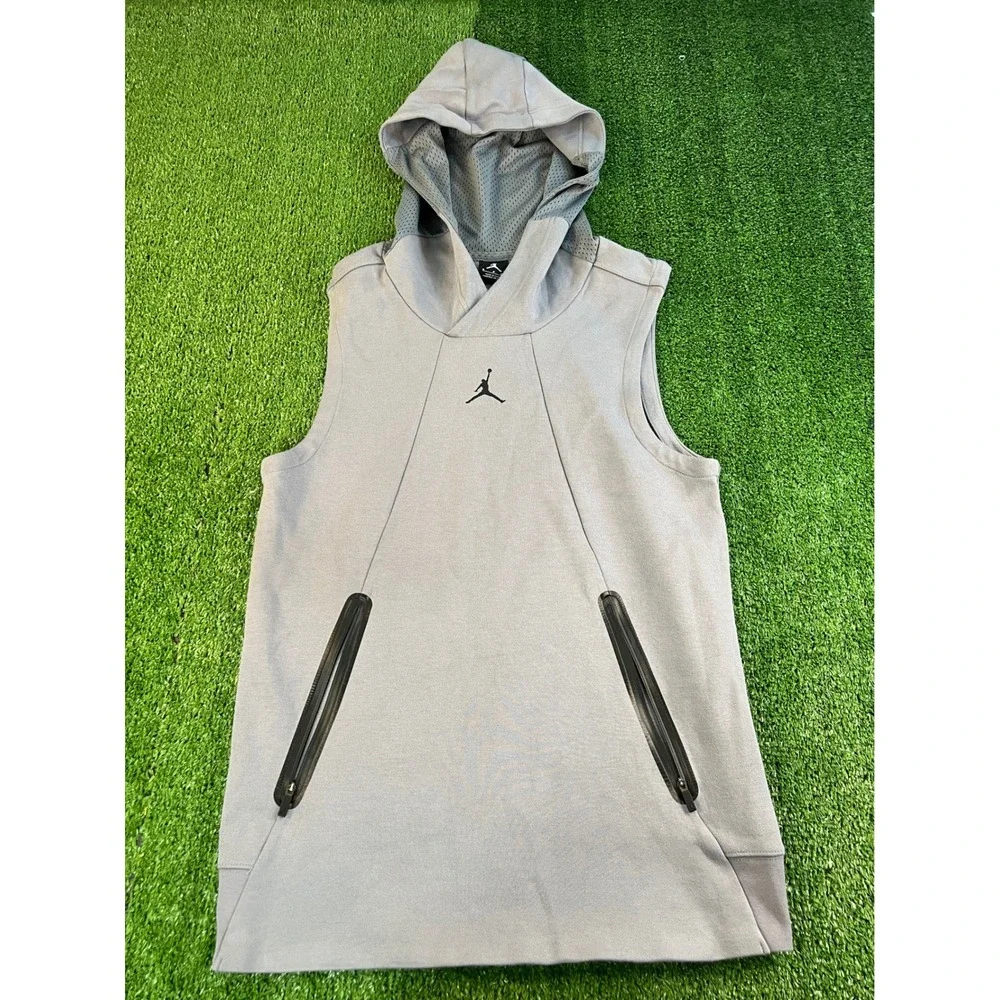 Jordan 23 Lux Sleeveless Hoodie Mens Small Grey Vest 724787-065 Jumpman Pullover